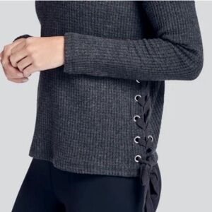Z SUPPLY LIKE NEW! WOMEN’S WAFFLE KNIT SIDE LACE UP IN CHARCOAL GRAY SZ MEDIUM